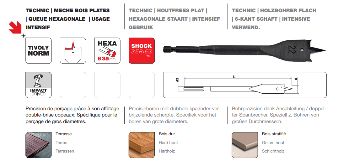 Mèche plate hexagonale à bois, Diam. 14 mm - Brico Dépôt