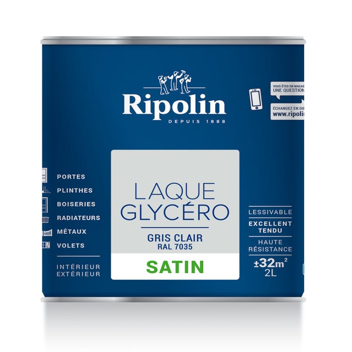 Peinture intérieure et extérieure multi-supports glycéro satin gris clair 2 L - RIPOLIN 2