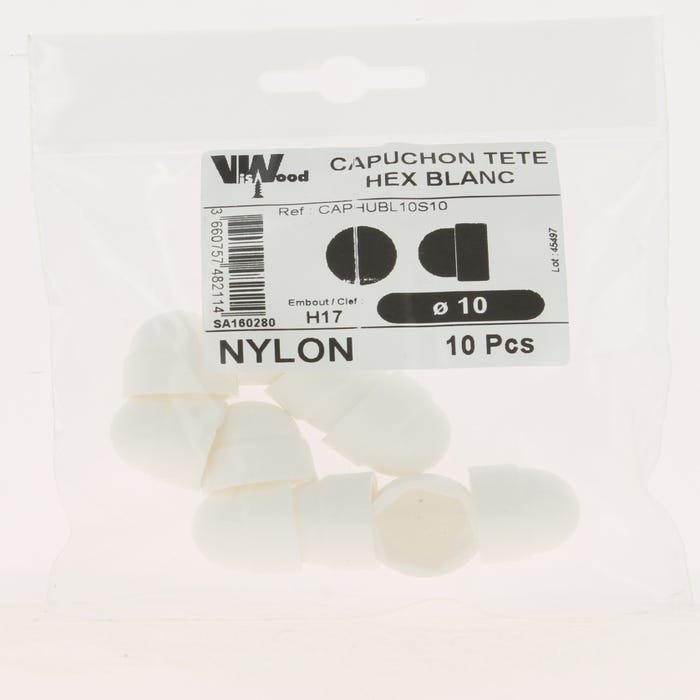 Cache ecrou hexa nylon blanc m10 x10 - VISWOOD 0