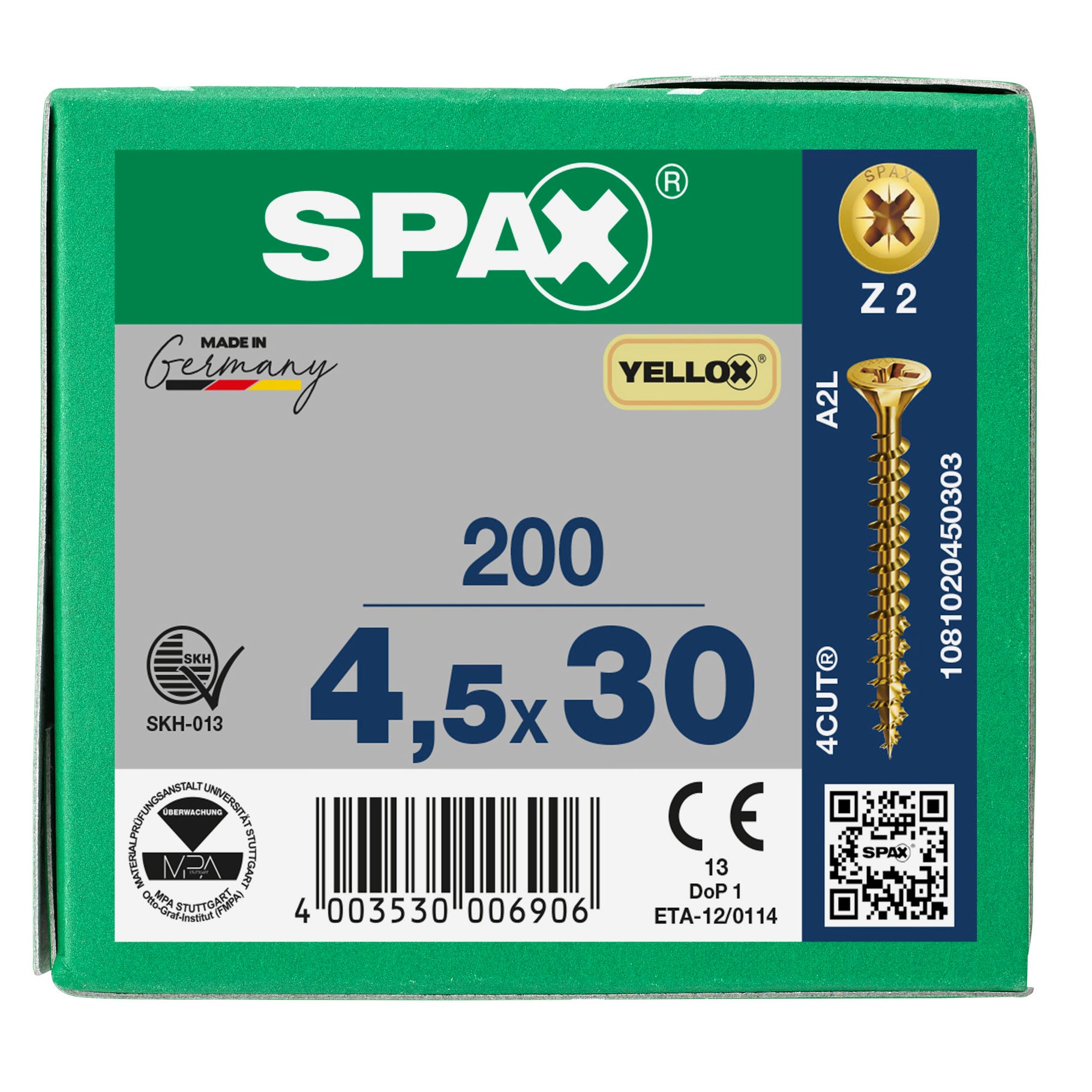 VIS SPAX TF PZ 4,5X30 YELLOX FT X200 2