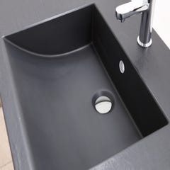 Ensemble meuble de salle de bain sur pieds 2 tiroirs aspect chêne l.90 x P.50 x H.87 cm + simple vasque noire + miroir - ERWAN 0