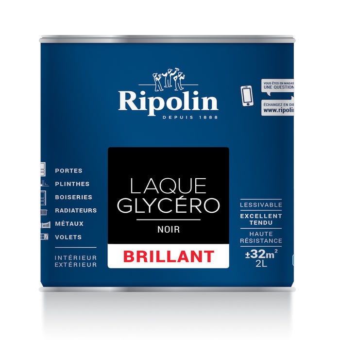 Peinture intérieure et extérieure multi-supports glycéro brillant noir 2 L - RIPOLIN 2