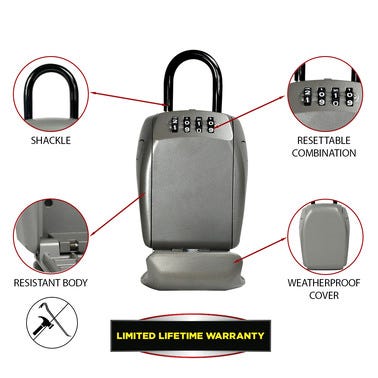 Boîte à clés sécurisée Grande boîte à clés avec code et clés d'urgence  (gris)