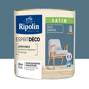 Peinture intérieure multi-supports acrylique satin bleu madura 0,5 L Esprit déco - RIPOLIN 0