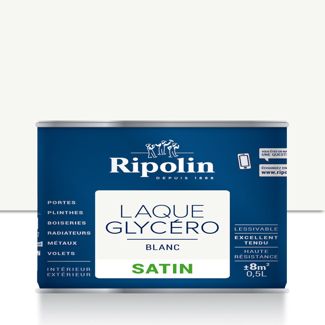 Peinture intérieure et extérieure multi-supports glycéro satin blanc 0,5 L - RIPOLIN 0