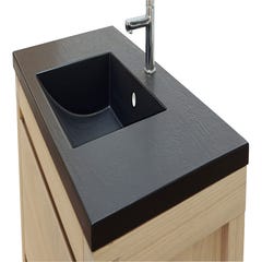 Ensemble meuble de salle de bain sur pieds 2 tiroirs aspect chêne l.90 x P.50 x H.87 cm + simple vasque noire + miroir - ERWAN 1