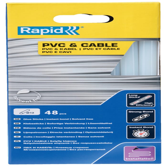 Colle PVC et câbles transparente 48 bâtons Diam.12 mm - RAPID 1