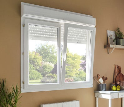 Fenêtre PVC 2 vantaux oscillo-battant + volet roulant électrique GoodHome  blanc - l.100 x h.115 cm