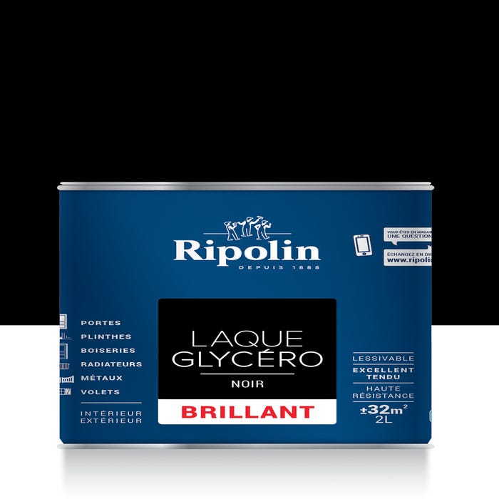 Peinture intérieure et extérieure multi-supports glycéro brillant noir 2 L - RIPOLIN 0