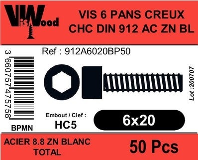 Vis à Métaux Tête Cylindrique Six Pans Creux : (M2 x 12mm) x 10pcs, VM CHC  - BTR, Acier Inoxydable A2, Usage Exterieur-Intérieur, Norme DIN912