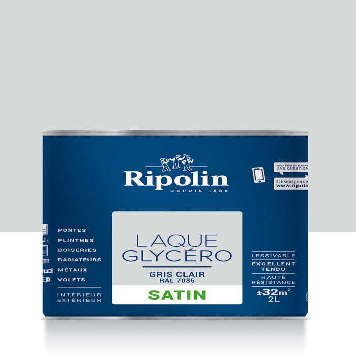 Peinture intérieure et extérieure multi-supports glycéro satin gris clair 2 L - RIPOLIN 0
