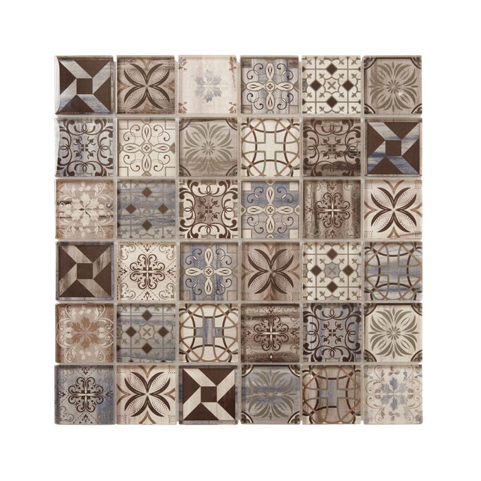 Mosaïque carreau ciment marron et beige l.29,8 x L.29,8 cm 0