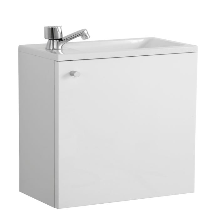 Meuble lave-mains suspendu 1 porte Blanc l.40 x P.25 x H.50 cm + simple vasque blanche  - ECO 40 1
