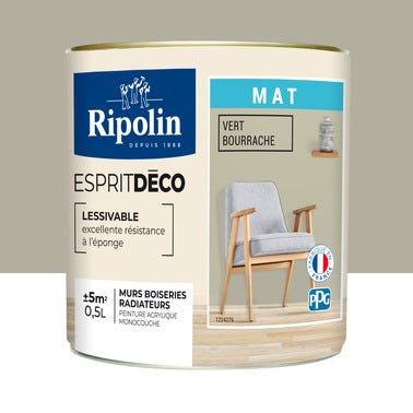 Peinture intérieure multi-supports acrylique mat vert bourrache 0,5 L Esprit déco - RIPOLIN 0