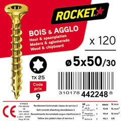 ROCKET - Vis Rocket tête fraisée pozi acier bichromaté 5x40/22