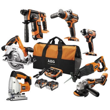 AEG Pack AEG complet 5 outils 18V Brushless - 2 Batteries Lithium-ion 6,0Ah  HD 1 chargeur - Caisse de r pas cher 