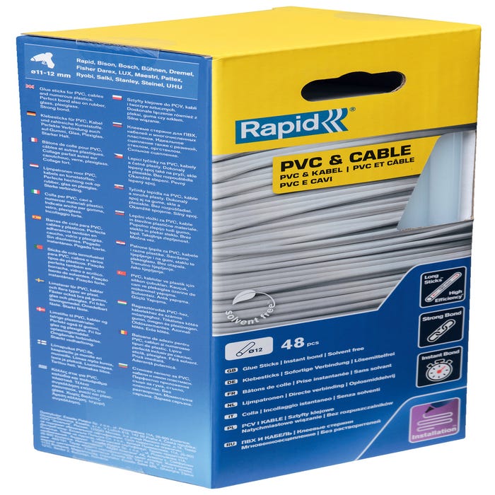 Colle PVC et câbles transparente 48 bâtons Diam.12 mm - RAPID 0