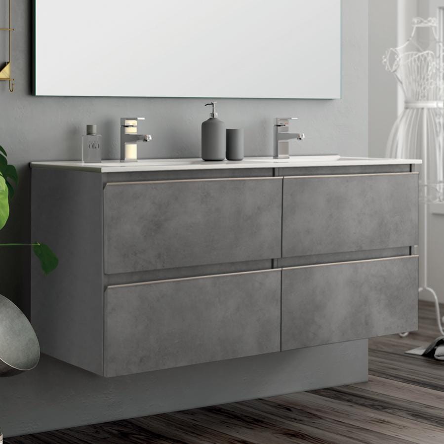 Meuble de salle de bain 120cm double vasque - 4 tiroirs - BALEA - ciment (gris) 1