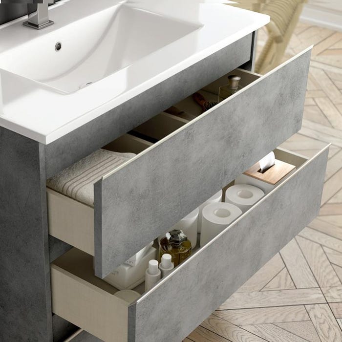 Meuble de salle de bain 70cm simple vasque - 3 tiroirs - PALMA - ciment (gris) 2
