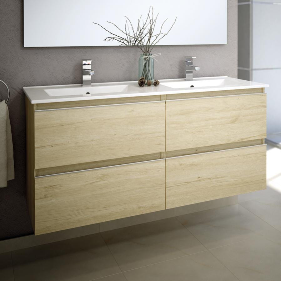 Meuble de salle de bain 140cm double vasque - 4 tiroirs - BALEA - bambou (chêne clair) 1