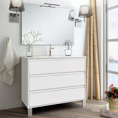 Meuble de salle de bain 100cm simple vasque - 3 tiroirs - TIRIS 3C - blanc 0