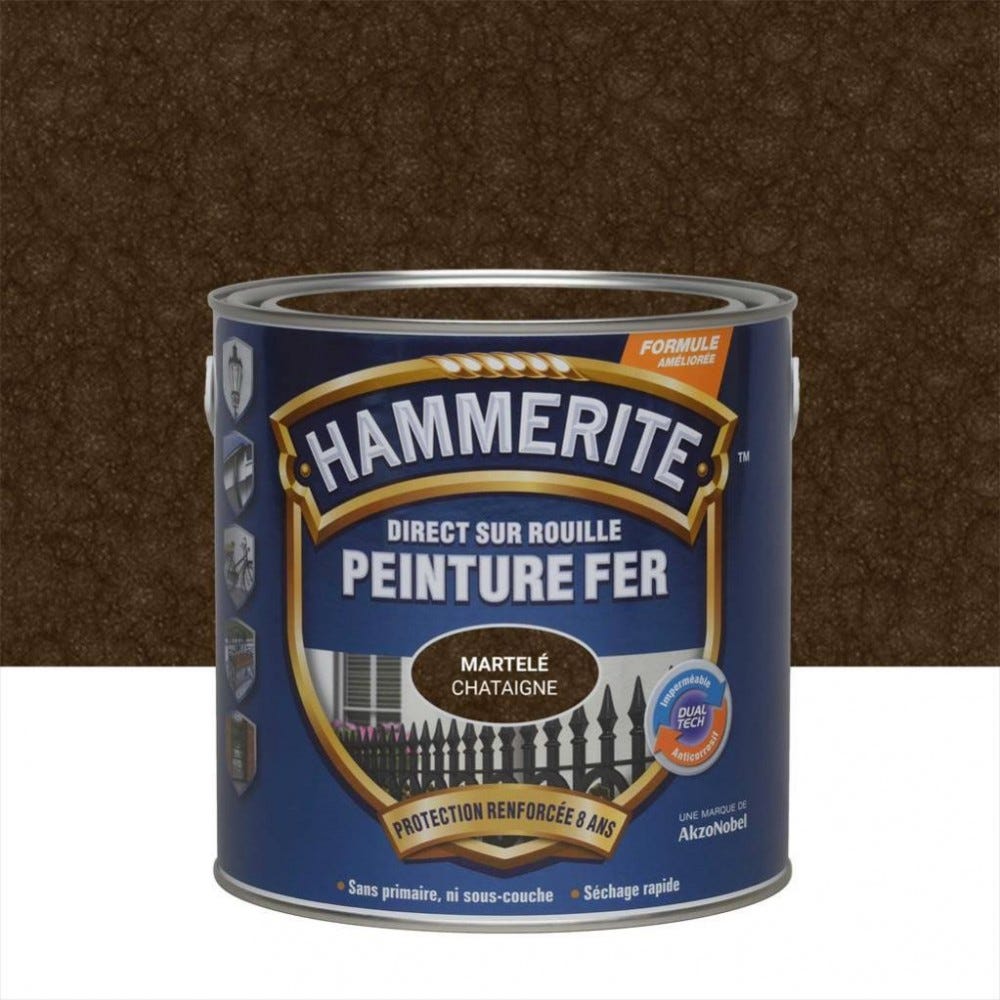 Peinture fer extérieur Direct sur rouille HAMMERITE châtaigne martelé 2.5 l 0