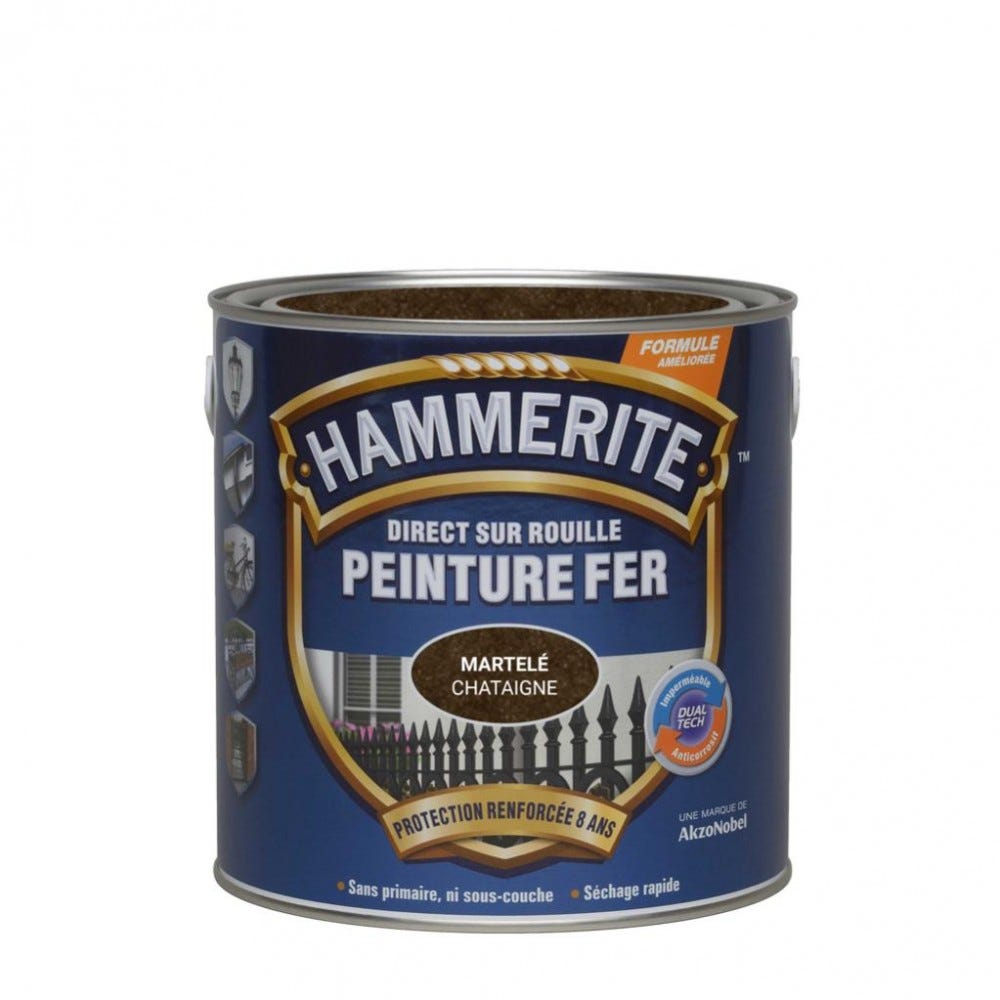 Peinture fer extérieur Direct sur rouille HAMMERITE châtaigne martelé 2.5 l 3