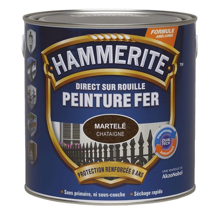 Peinture fer Direct sur Rouille Gris ardoise martelé 2,5L HAMMERITE 1