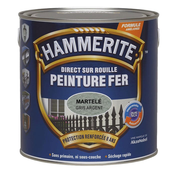 Peinture fer Direct sur Rouille Gris ardoise martelé 2,5L HAMMERITE 3