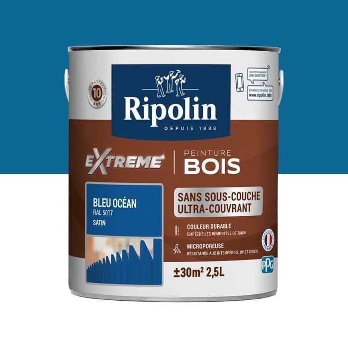 Ripolin Peinture Pour Pour Bois Interieur + Exterieur - Bleu Ocean Ral 5017 Satin, 2,5l 0