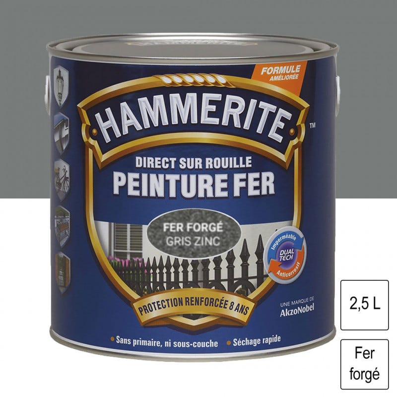 Peinture fer Direct sur Rouille Gris zinc forgé 2,5L HAMMERITE 0