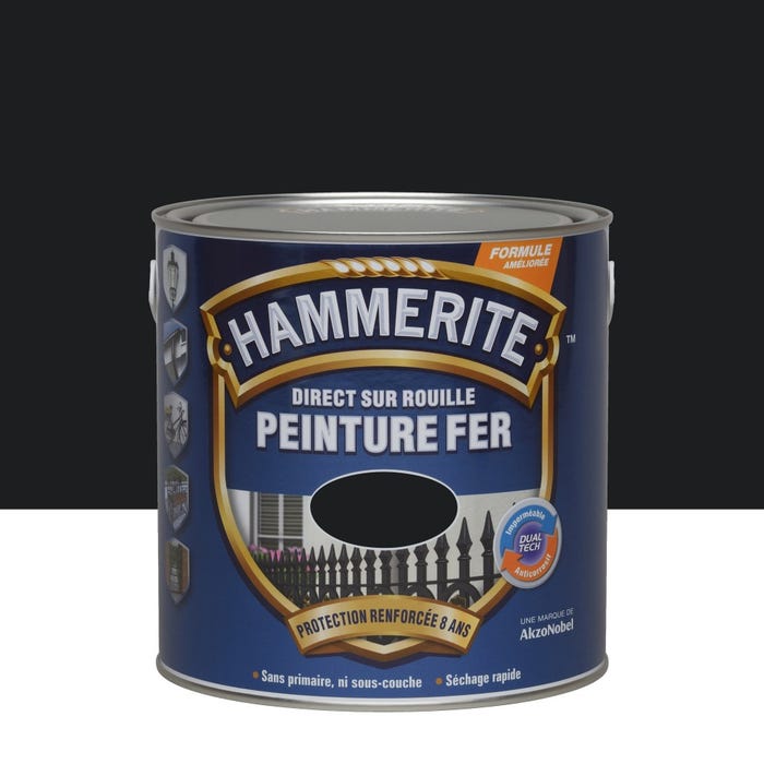 Peinture fer extérieur Direct sur rouille HAMMERITE noir brillant 2.5 l 0