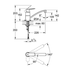 GROHE Mitigeur évier Eurosmart Cosmopolitan 32844000 - Bec bas - Bec tube pivotant 140° - Chrome 4