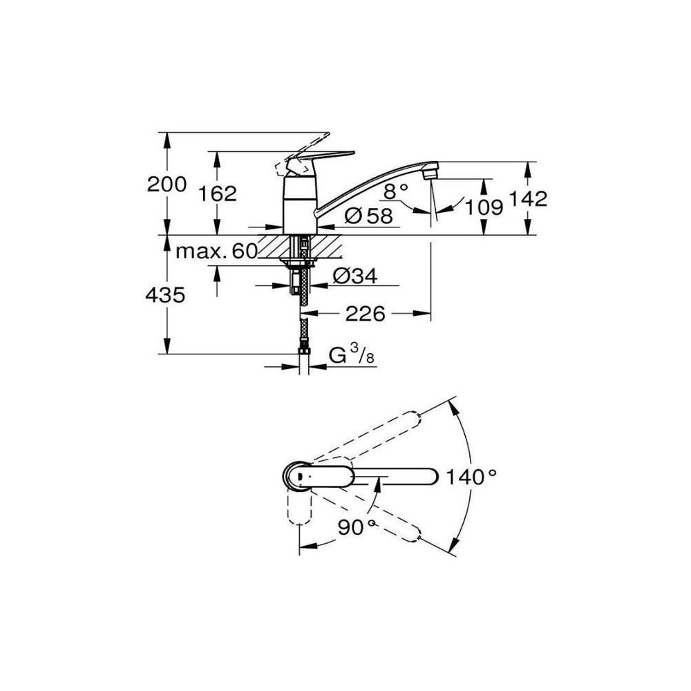 GROHE Mitigeur évier Eurosmart Cosmopolitan 32844000 - Bec bas - Bec tube pivotant 140° - Chrome 1