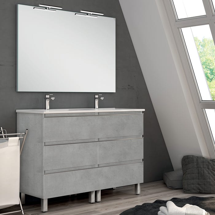 Meuble de salle de bain 120cm double vasque - 6 tiroirs - PALMA - ciment (gris) 0