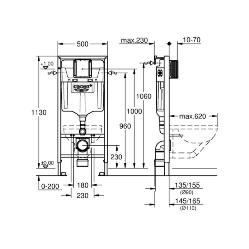 Grohe Bati-support Solido 2en1 avec fixations murales, pour hauteur 1M13 (39069000) 1