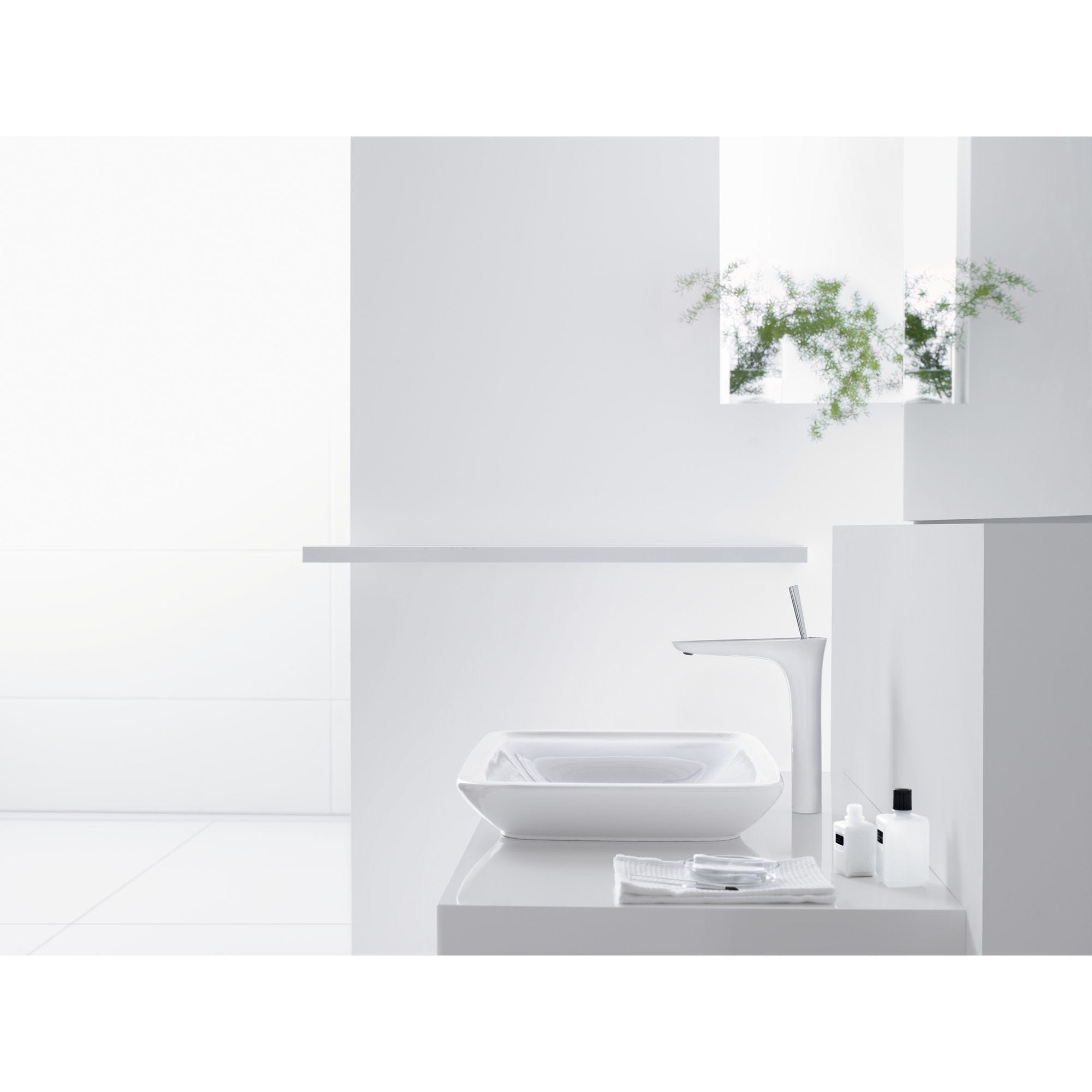 HANSGROHE Mitigeur de lavabo 240 surélevé pour vasque libre avec flexibles de raccordement 900 mm, bonde Push-Open blanc/chromé Pura Vida 1