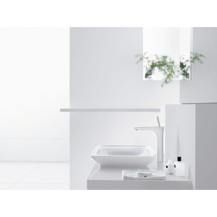 HANSGROHE Mitigeur de lavabo 240 surélevé pour vasque libre avec flexibles de raccordement 900 mm, bonde Push-Open blanc/chromé Pura Vida 1