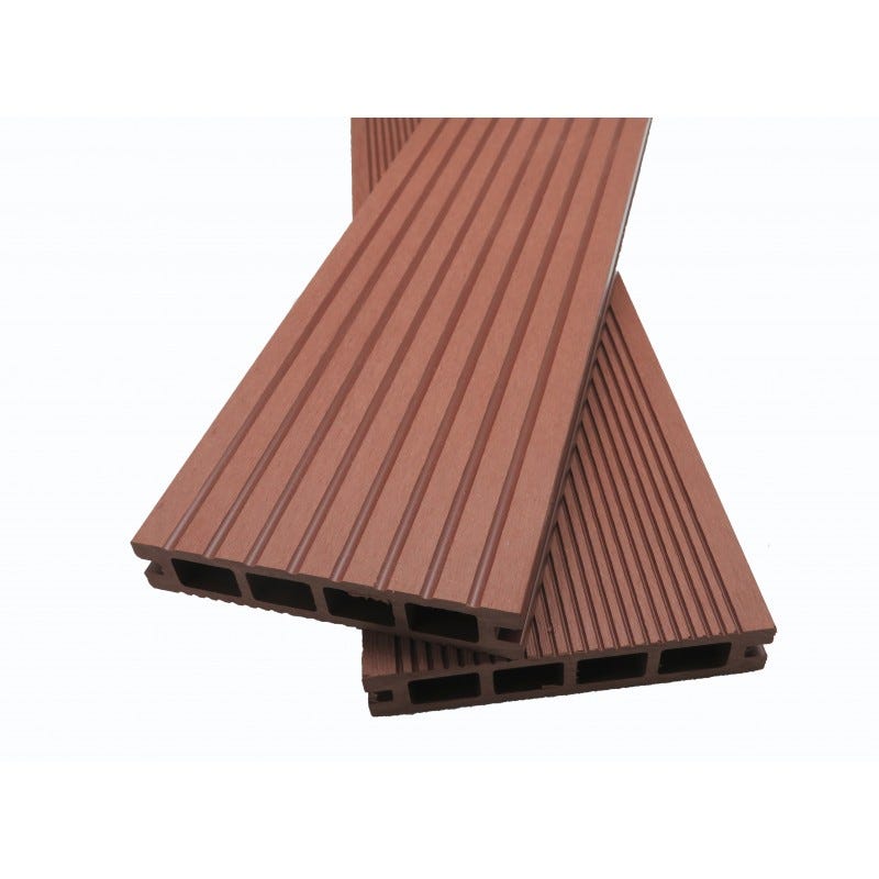 Lame terrasse bois composite alvéolaire Dual Brun rouge, L: 240 cm, l: 14 cm, E: 25mm, Couverture: 0.34m² 0