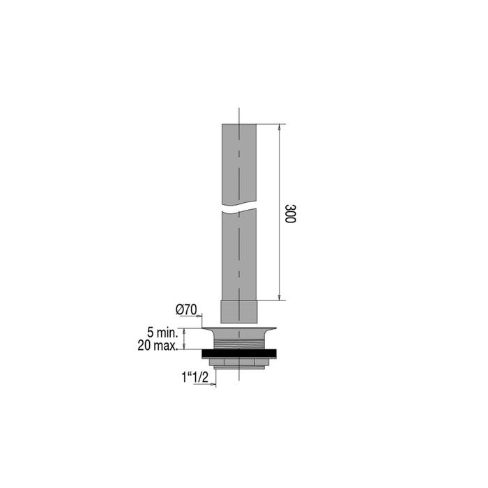 Bonde surverse laiton chromé évier Ø50mm, garde d'eau 300mm, serrage 5 à 20mm 2