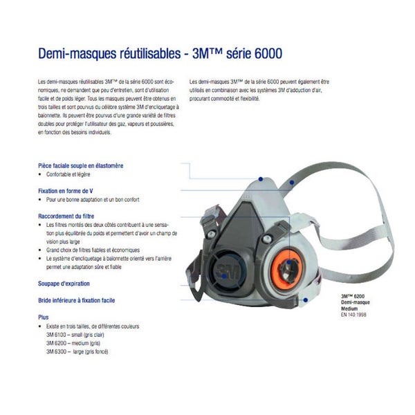 Demi-masque respiratoire réutilisable serie 6200 3M