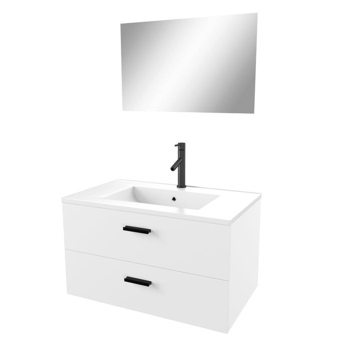 Meuble salle de bain 80 cm monte suspendu blanc H46xL80xP45cm - avec tiroirs - vasque et miroir 2