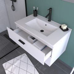 Meuble salle de bain 80 cm monte suspendu blanc H46xL80xP45cm - avec tiroirs - vasque et miroir 1