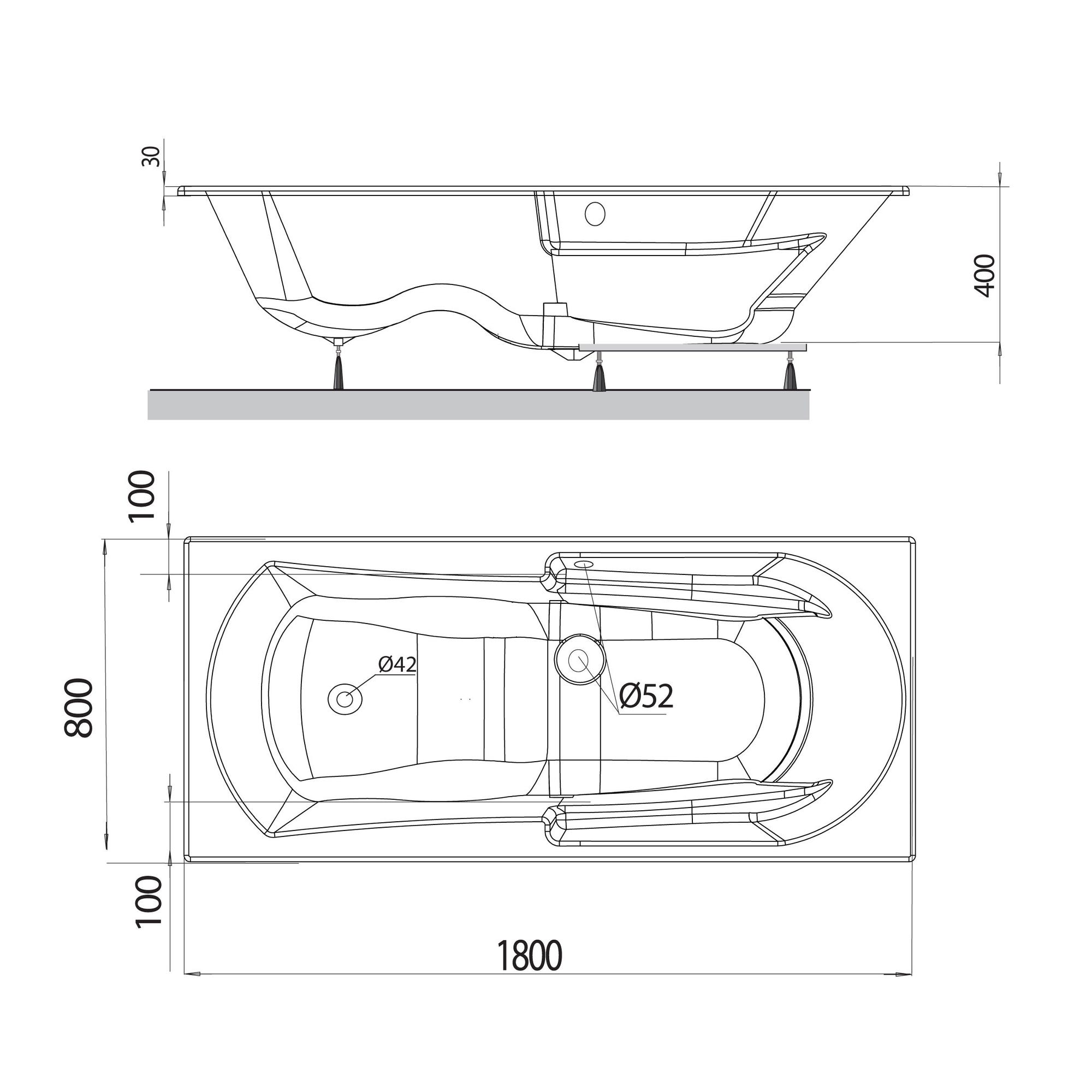 Baignoire rectangulaire MOOVANCE - Double dos et siège intégré 180 x 80 cm 3