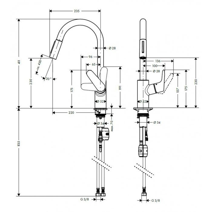 Mitigeur de cuisine 240 avec douchette extractible 2 jets aspect acier inox Focus M41 Hansgrohe 4