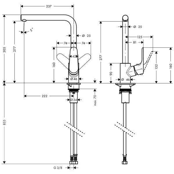 HANSGROHE Focus M41 Mitigeur de cuisine 280, 1 jet 31817800 1