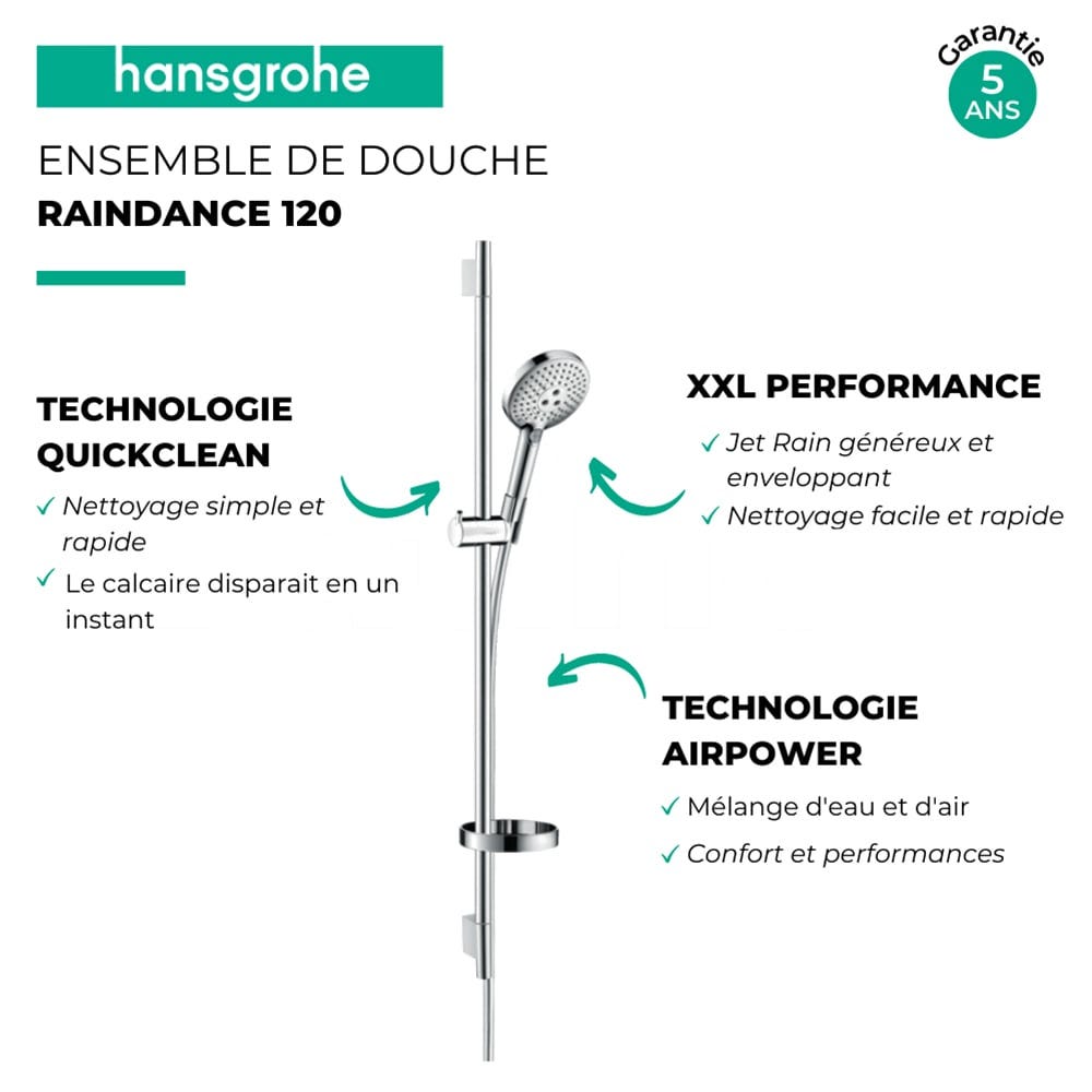 Hansgrohe Raindance Select Set Raindance Select S 120 3jet douche à main/Unica'S Puro barre de douche 0,90 cm chromé (26631000) 2
