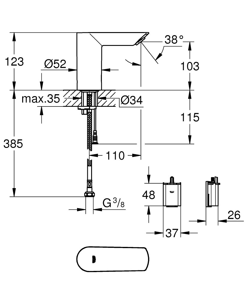 Robinet Lavabo Infrarouge Monofluide Chromé Bau Cosmopolitan E 36452000 ...