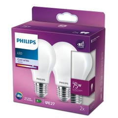 Philips ampoule LED Equivalent 75W E27 Blanc froid non dimmable, verre, lot de 2 5
