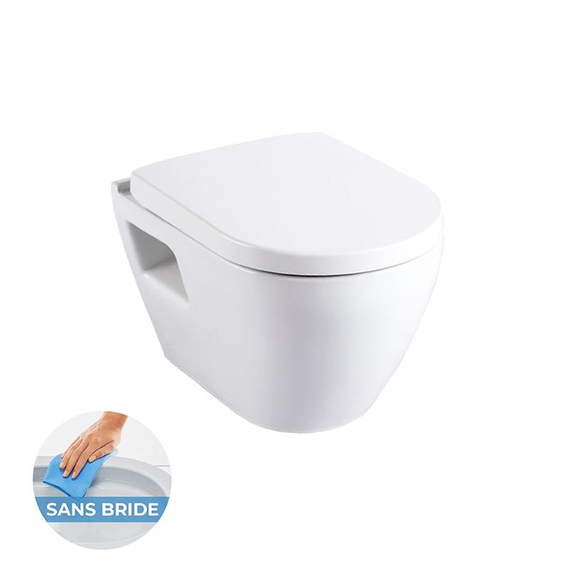 Villeroy & Boch Pack WC Bâti-support + WC Serel SM26 sans bride + Abattant softclose + Plaque chrome + Set habillage 3